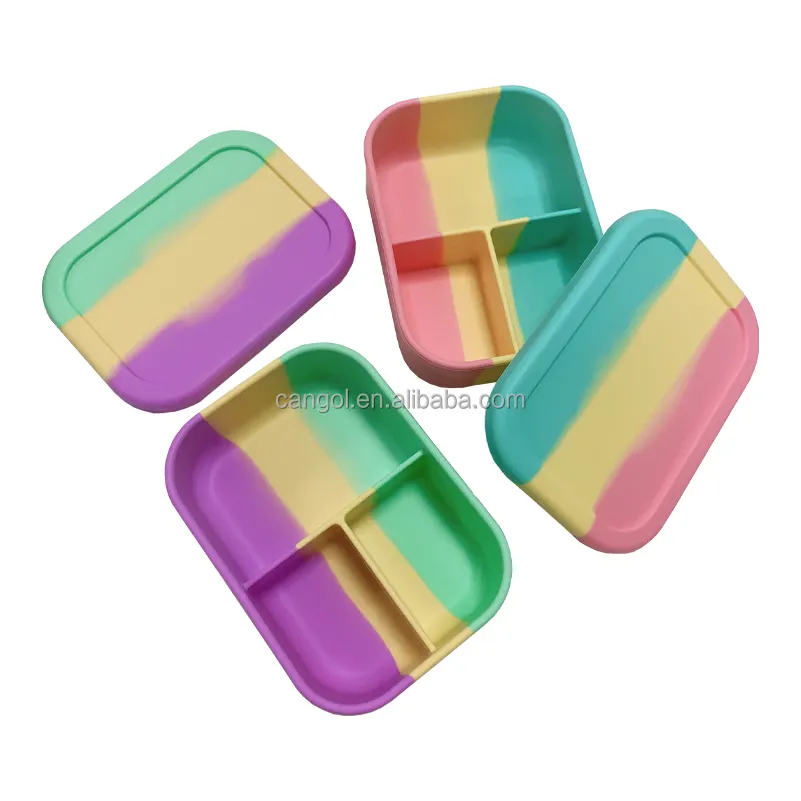 Boîtes à déjeuner réutilisables personnalisées, boîte à Bento en Silicone sans déversement avec 3 compartiments pour enfants, école et adultes sans BPA