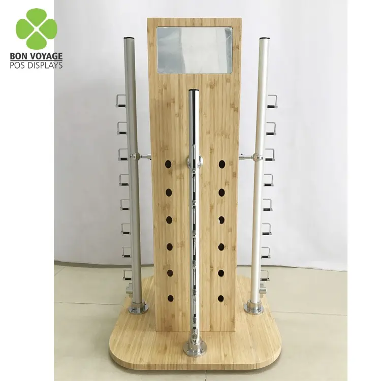 Lunettes rotatives personnalisées sur pied en bois de bambou présentoir pour lunettes de soleil avec vitrine verrouillable