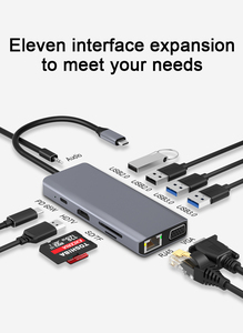 Aluminium Alloy 11-in-1 TYPE-C usb hubs 4K HD 1080P VGA RJ45 TF/SD slot <strong>Audio</strong>/MIC PD charging USB3.1 adapter - Product Image 2