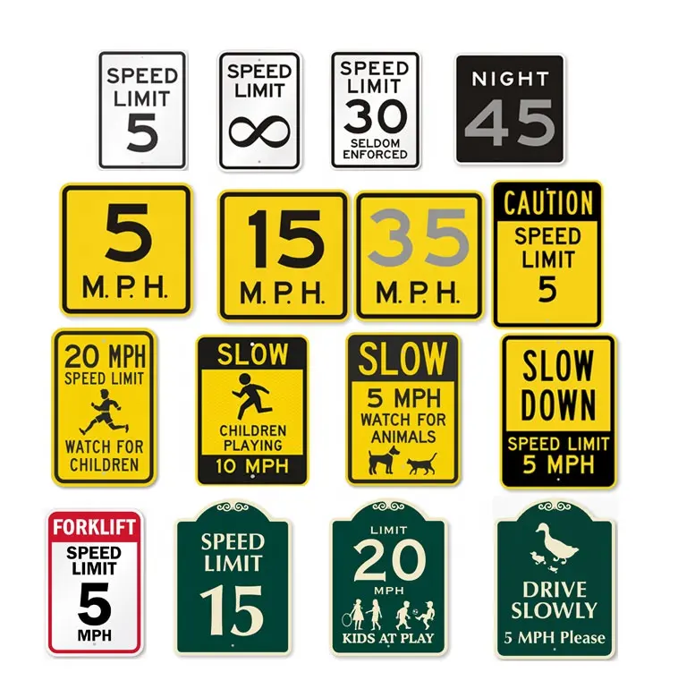 속도 제한 5/10 MPH 기호 엔지니어 등급 3m 반사 교통 신호 도로 금지 표지판 보드 안전 알루미늄 경고 패널