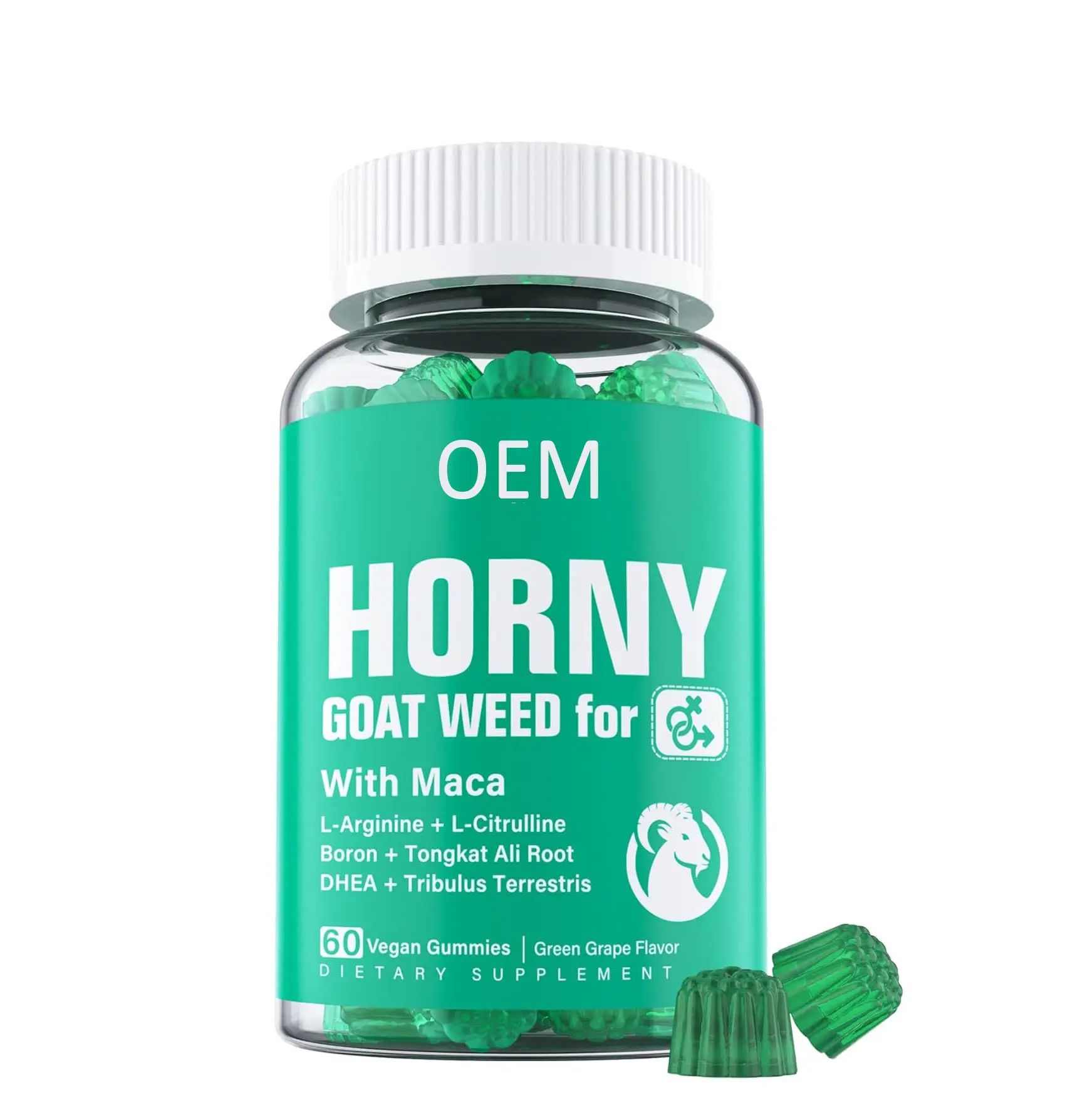 OEM Horny Goat Weed Gummy 1500mg que contiene Maca Tribulus Terrestris Tongkat Ali potenciador de energía natural