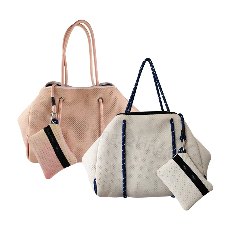 Персонализированные Большие женские сумки через плечо с логотипом компании, портативные неопреновые перфорированные сумки-тоуты для девушек, женская пляжная сумка