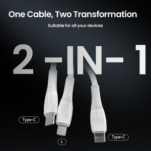 สายดาต้าซิลิโคน PD 65W สีขาว2 in 1สายดาต้า USB Type C สายดาต้าสำหรับโทรศัพท์ดีไซน์เรียบง่าย - Product Image 2