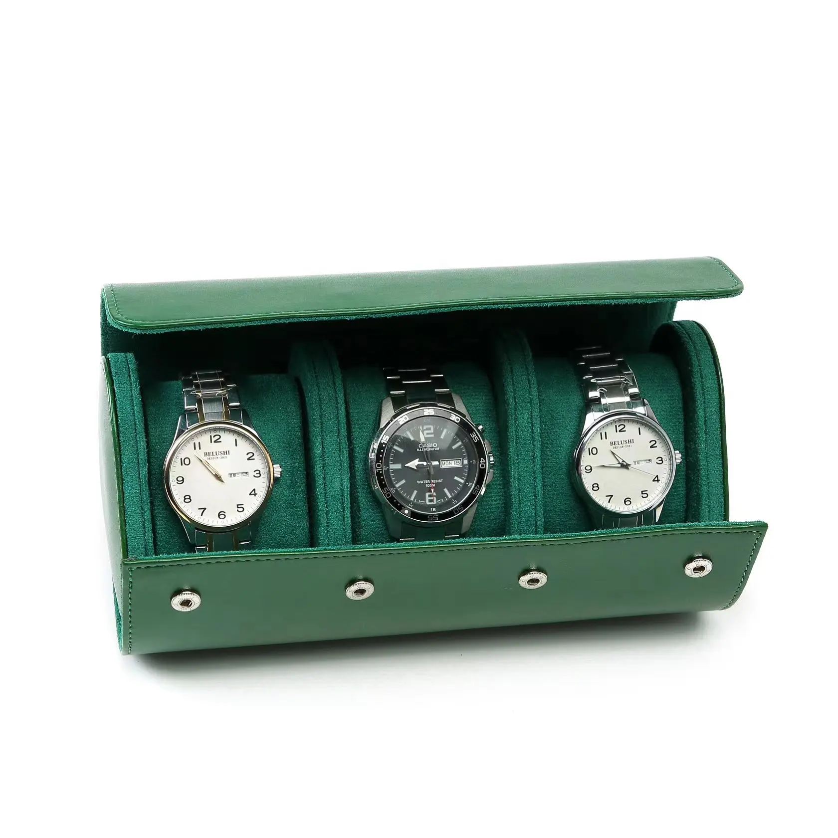 Caixa de couro PU para relógio High End com 1 2 3 ranhuras, caixa de armazenamento com botão e travesseiro com logotipo