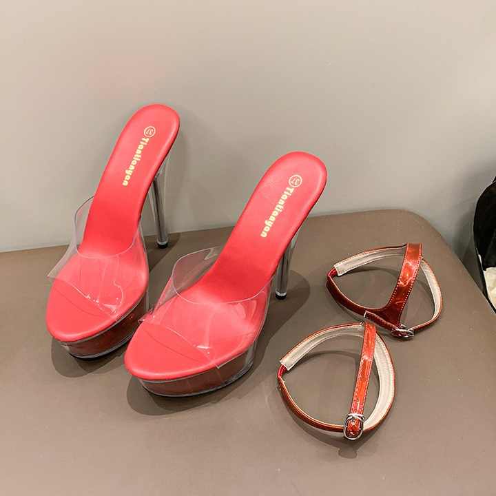 Sandalias transparentes con punta abierta y correa en el tobillo para mujer, tacones finos a la moda con plataforma para Bodas de verano/invierno/otoño