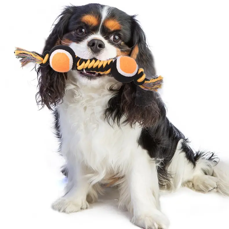 Juguetes de cuerda de algodón para perros nuevos de Navidad al por mayor, limpieza de dientes, cuerda para perros de Halloween, pelotas de tenis dobles