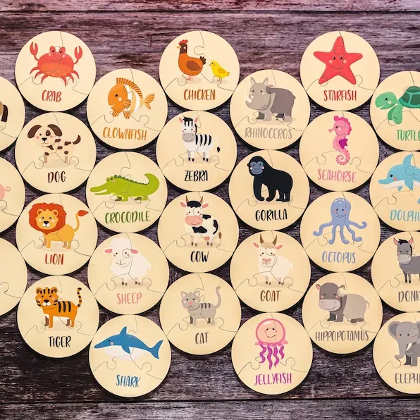 Giocattoli per bambini più venduti 2 anni puzzle Montessori personalizzati carte flash in legno con animali/animali domestici/vita marina