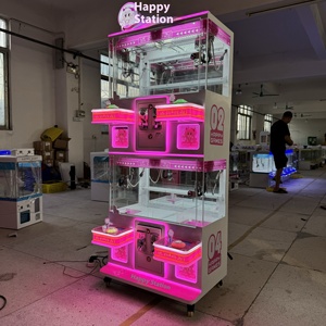 定制红色发光二极管塑料操纵杆四人迷你投币游戏双人拳击娃娃抓机商城娱乐在线 - Product Image 3