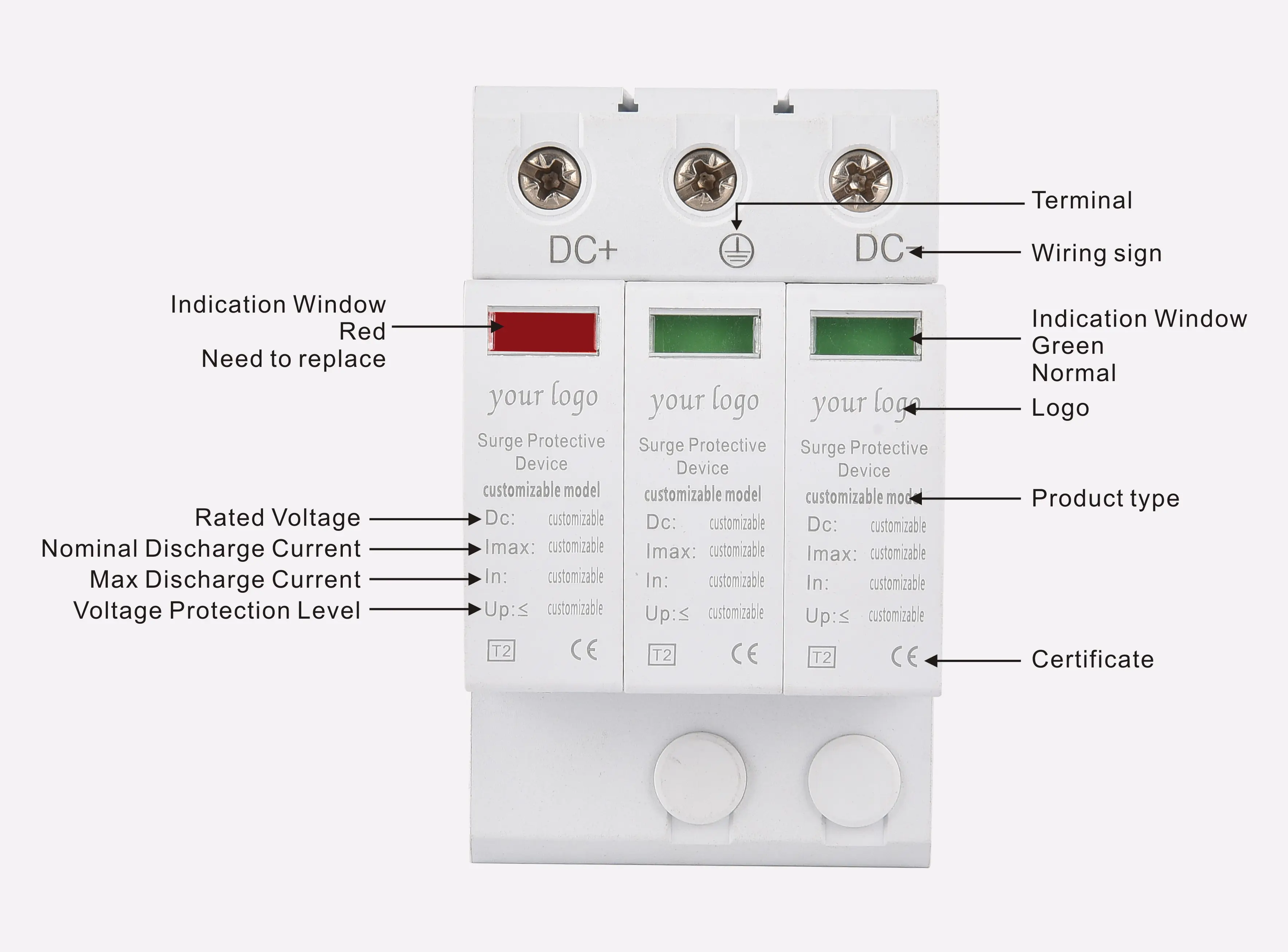 CC 500V 800V 1000V DPS Dispositivo de protección contra sobretensiones