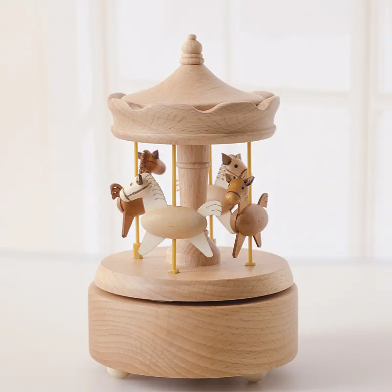 Spieluhr Großhandel alles Gute zum Geburtstag Geschenk Holz karussell Pferd Spieluhr für Kinder
