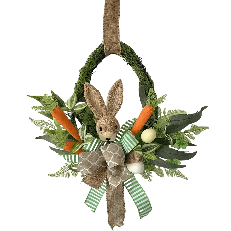 Senmasine 16 pouces 20 pouces 24 pouces 26 pouces Couronne de lapin de Pâques avec feuilles artificielles Carotte Ruban Arcs Lapin Décoration de Pâques