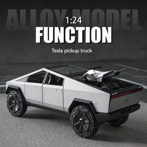 Diecast Alloy <strong>Model</strong> Car 1:24 Tsla Cybertruck Pickup Alloy Car <strong>Model</strong> With Sound and Light Pullback With ATV Decorate Metal <strong>Model</strong> - Product Image 2
