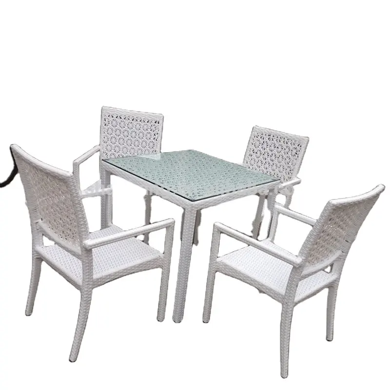 Value City-Conjunto de muebles de mimbre modernos para jardín, 5 piezas, mesa y sillas, color blanco