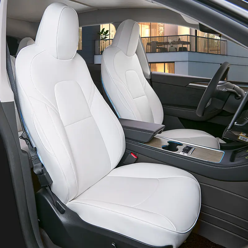 Capa de assento e almofada de couro Nappa para Tesla Modelo 3/Y 360 estilo minimalista