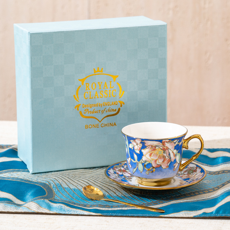 Ruyi 1 tasse et soucoupe cuillère dorée-coffret cadeau