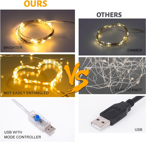 LED Copper <strong>String</strong> <strong>Lights</strong> Outdoor IP65 Waterproof 8 Modes USB Powered Fairy <strong>String</strong> <strong>Lights</strong> with <strong>Remote</strong> Control (16ft White) - Product Image 3