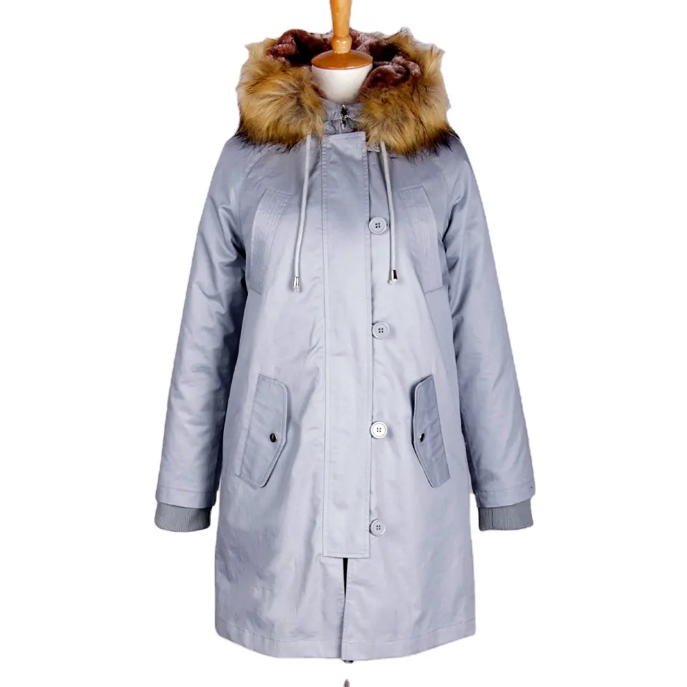 New Collection Women Winter Parka Jacket Raccoon Fur Trim Hood Long Padded Jacket