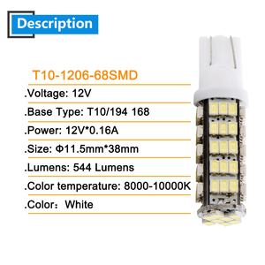 T10 1206 68 SMD beyaz LED ampuller W5W 194 927 161 soket tipi led'ler arabalar yol aydınlatma okuma plaka işıkları 12V - Product Image 3