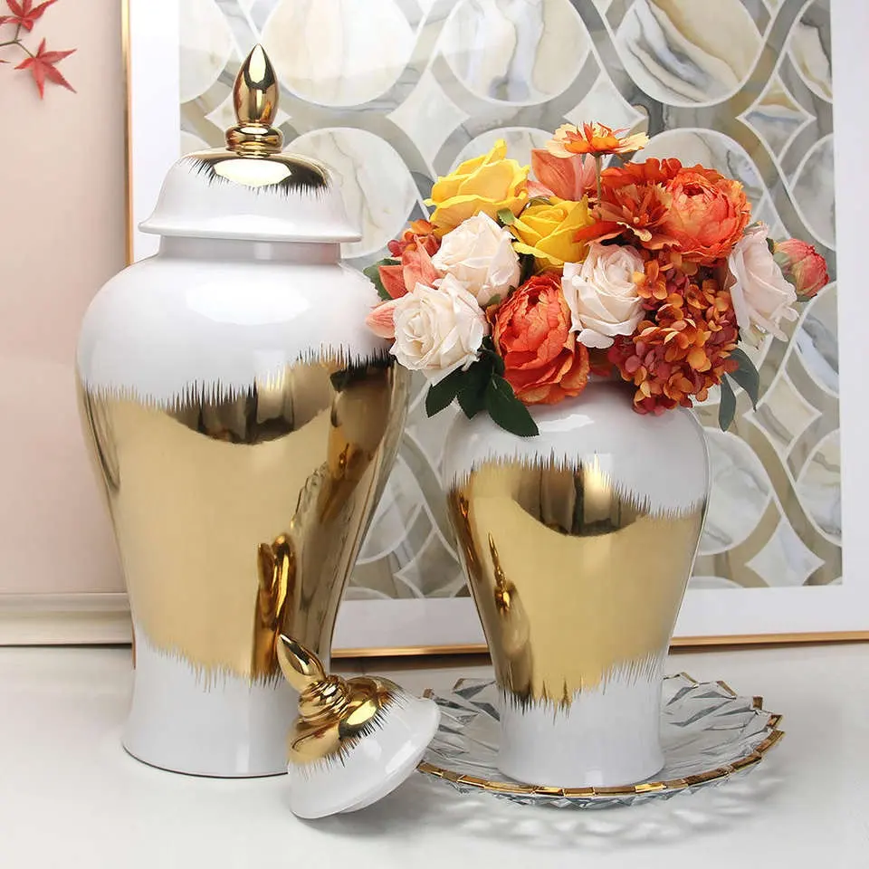 Pot général doré en céramique de style moderne nordique décoration de la maison hôtel design intérieur vase pot général doré en céramique