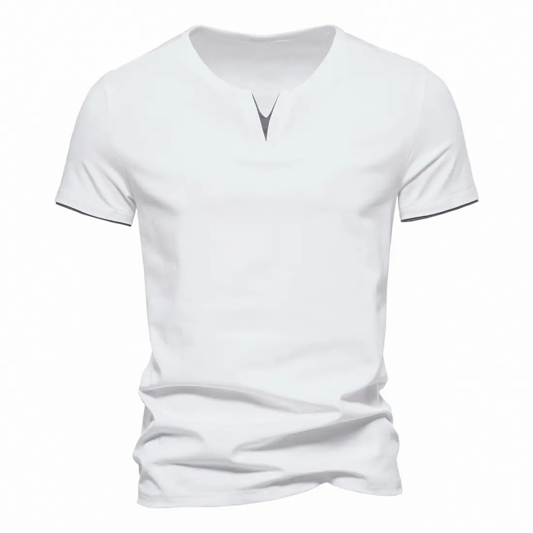 Nueva Camiseta de manga corta con cuello en V para hombre, Camiseta cómoda de algodón de Color sólido, Camiseta de punto de Hip Hop personalizada en blanco de verano