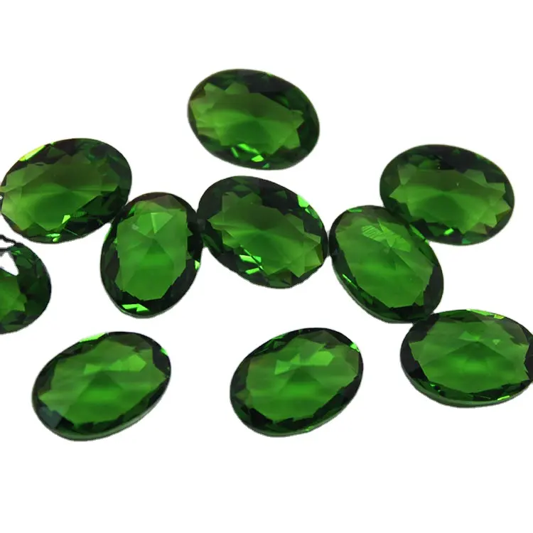 Moda Oval kesim sentetik zümrüt yeşil cam taş