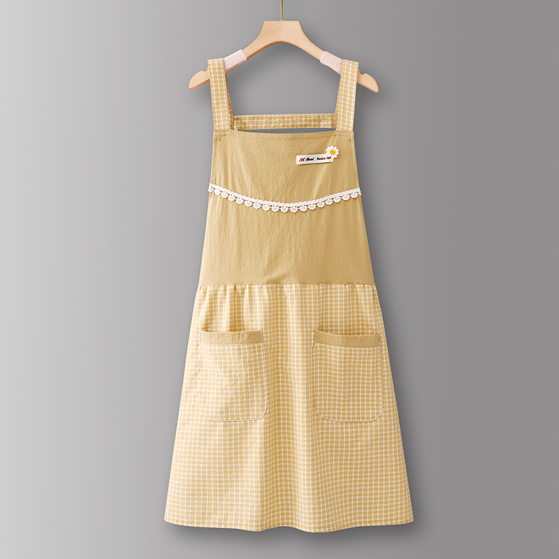 Yellow-LZ610Pure cotton lace Plaid spaghetti straps