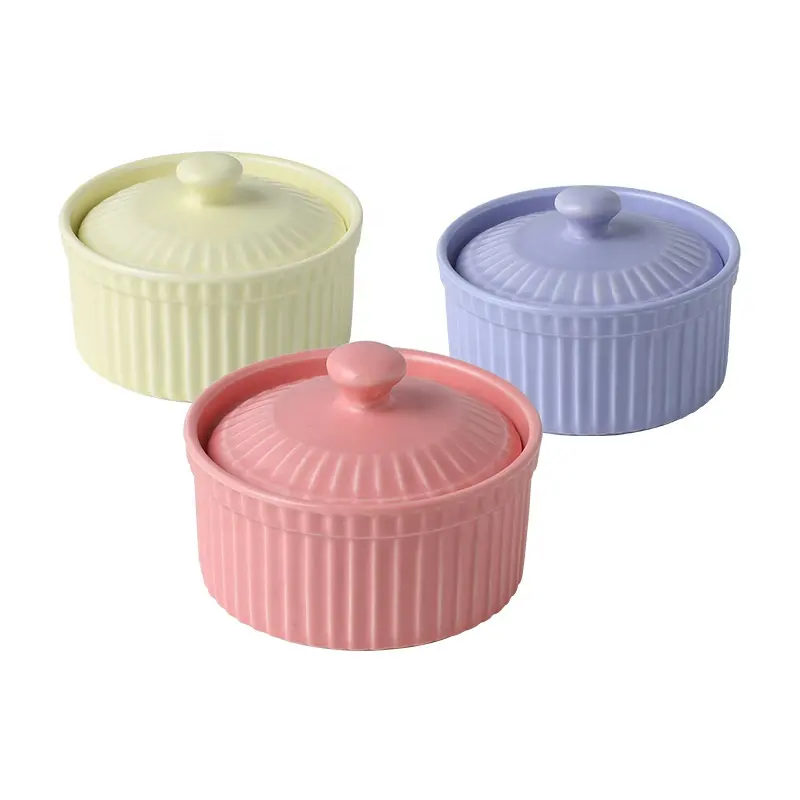 Tigelas de porcelana souffle com tampa, ramekins-8 onças para souffle, creme brulee e sorvete