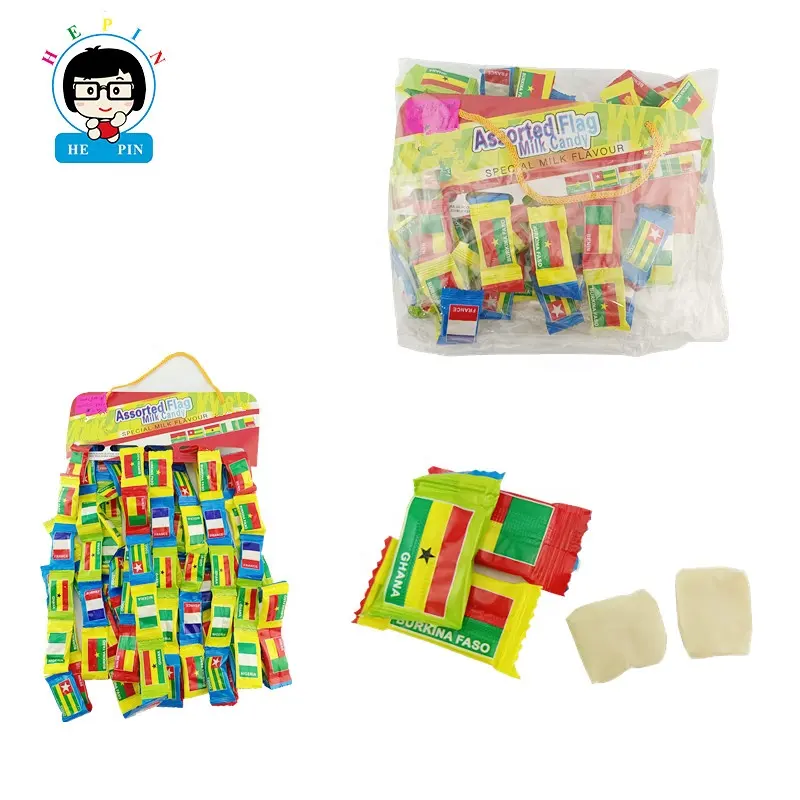 Atacado OEM Bandeira Nacional Embalagem Doce Leite Gummy Cube Doces Soft Cow Chewy Candy
