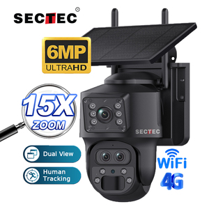 SECTEC 6MPソーラーバッテリー駆動ネットワークカメラ3レンズ2画面12Xズーム4G UBOX APP屋外CCTV PTZ 4Gソーラーカメラ - Product Image 1
