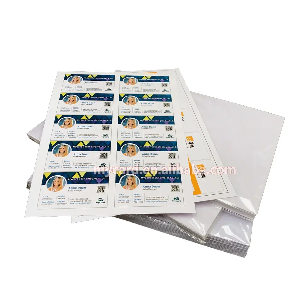Impresión de inyección de tinta Tarjeta de identificación de PVC Sin laminación Hoja no laminada para laminadores de rodillos