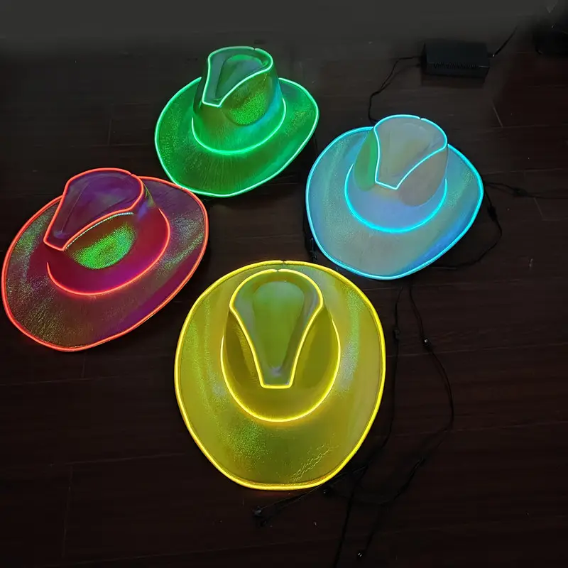 Sombrero de vaquero con luz de varios colores recién llegado, sombreros de fiesta de cumpleaños para boda, decoraciones para fiesta de disfraces