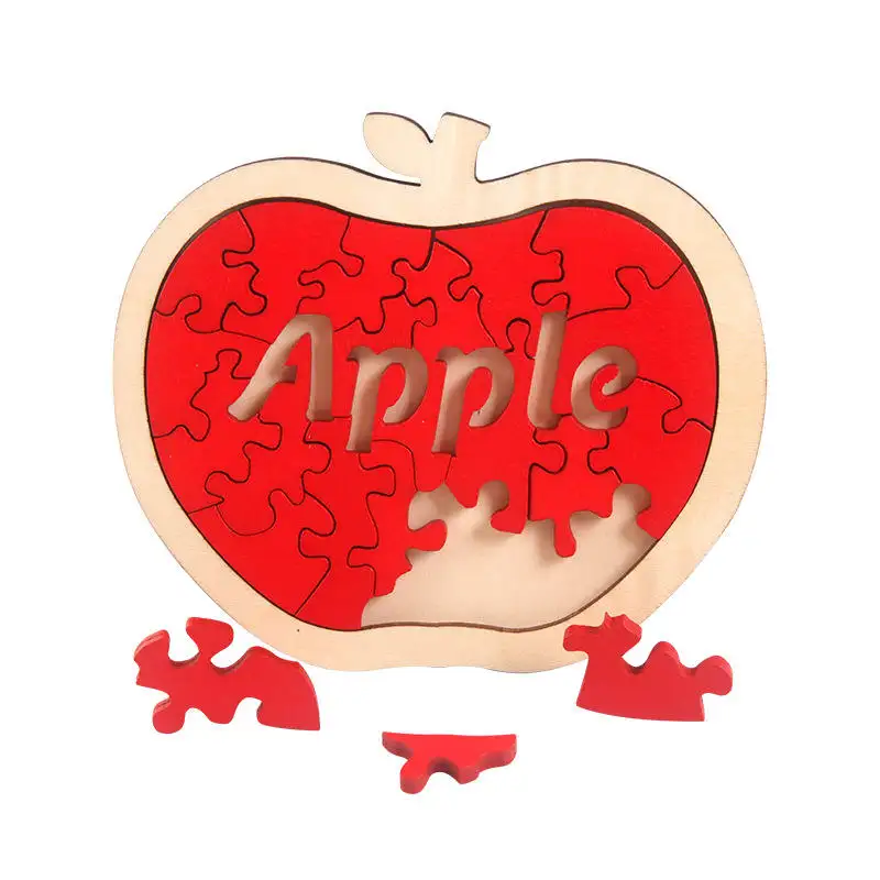 Çocuk erken eğitim ahşap özel şekilli kombinasyonu elma şekli eşleştirme bulmaca bebek bulmaca