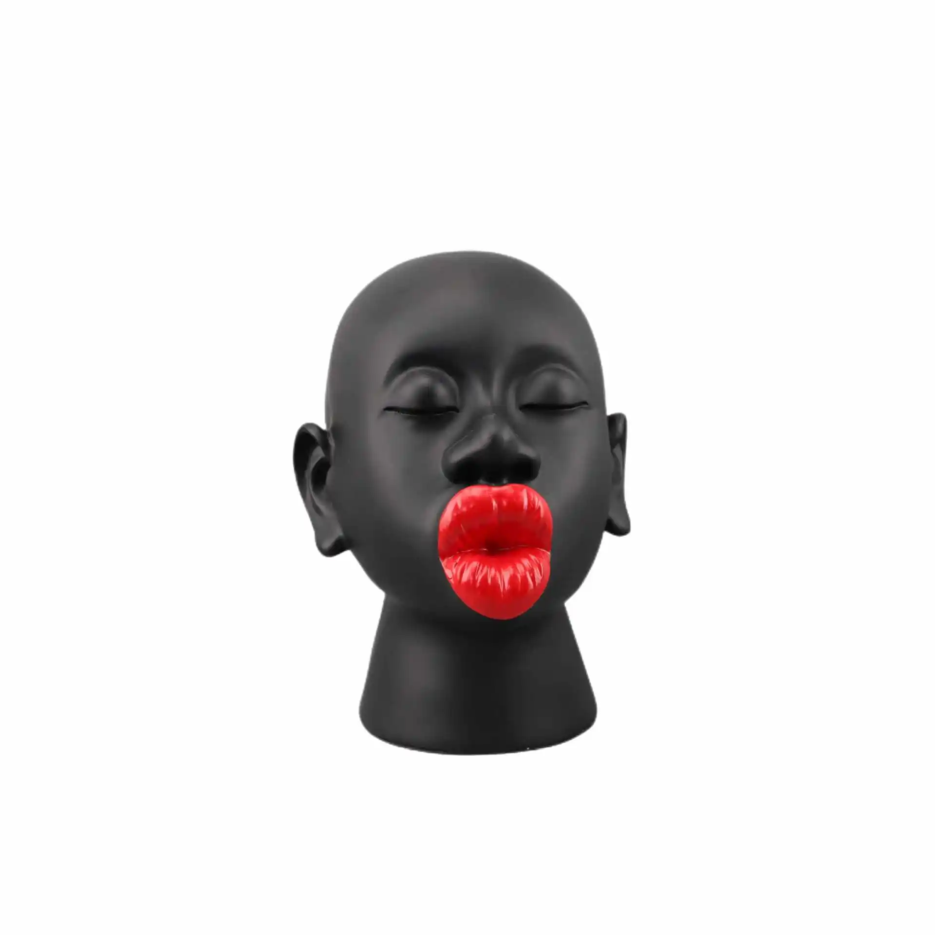 Arte moderno simple mujeres africanas grandes labios rojos hogar sala de estar decoración pieza resina artesanía escultura