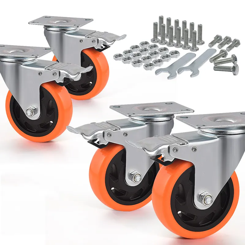 Ruote piroettanti per impieghi gravosi con chiusura centralizzata ruote industriali da 4 pollici con rotelle rueda giratoria trolley