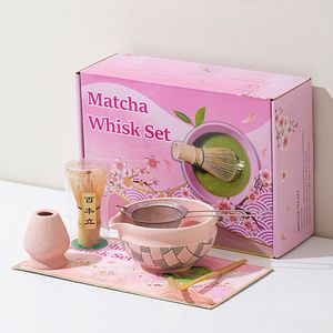 Geling giá tốt nhất gốm hồng làm bằng tay Matcha chawan bát đặt bán buôn tre tùy chỉnh Matcha Whisk Kit <span class=keywords><strong>Set</strong></span> với hộp quà tặng - Product Image 1