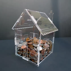 アクリルコインボックスアクリル屋根募金箱家の形アクリル貯金箱
