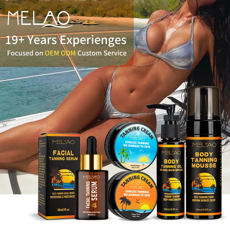 Marque privée MELAO Gouttes de mousse autobronzantes bio pour le corps, visage sans soleil, lotion pour bronzage, gouttes, sérum de bronzage facial accélérateur