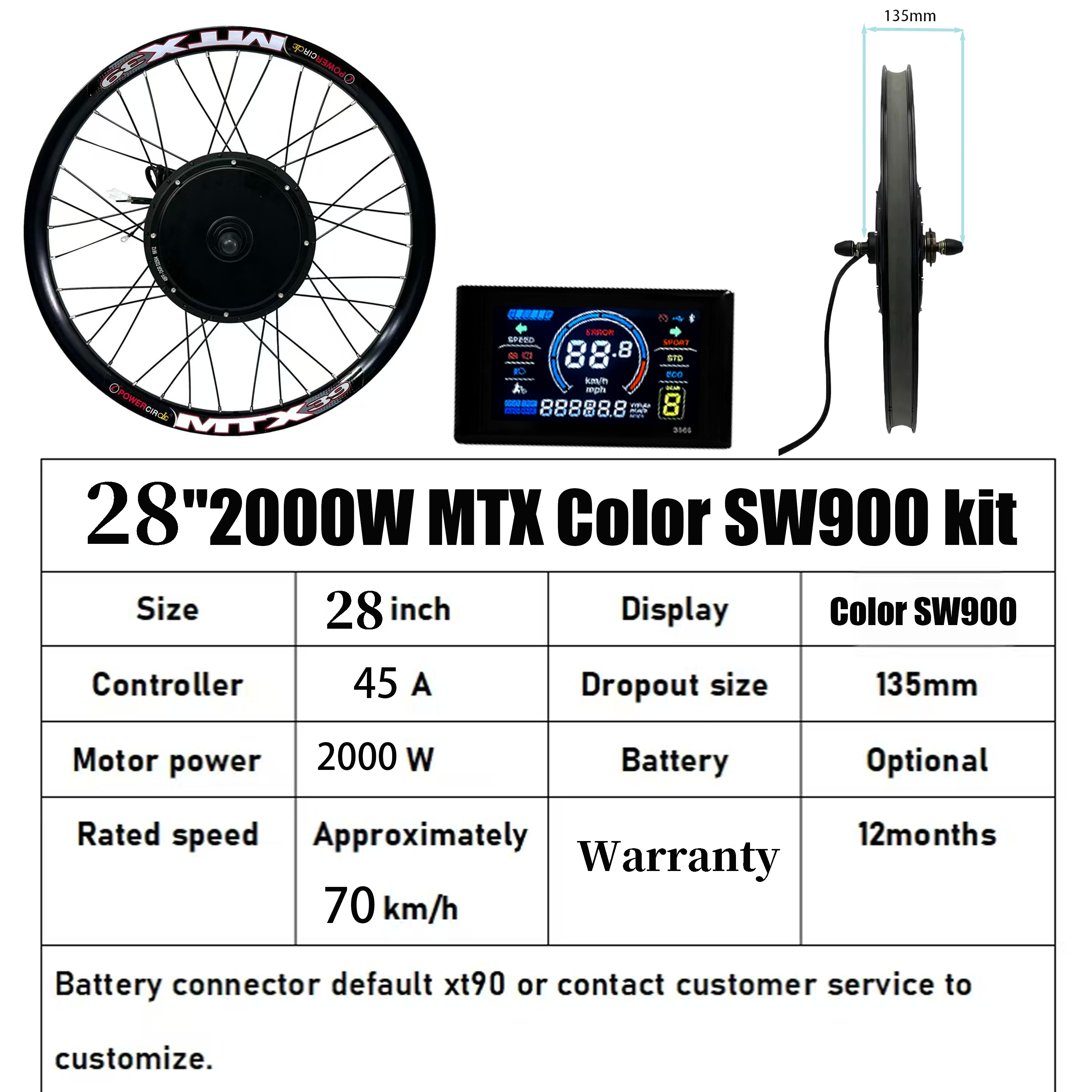 Kit moteur 28 pouces 3000W 72V Couleur SW900
