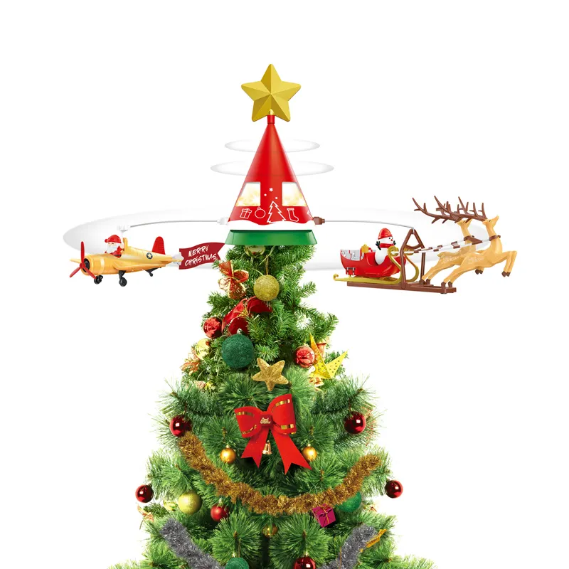 2024 Hot Selling Geschenk Weihnachten führte Spielzeug artikel für Weihnachten Flying Santa Schlitten Weihnachts bäume LED Licht Szene Weihnachts stern HN967632