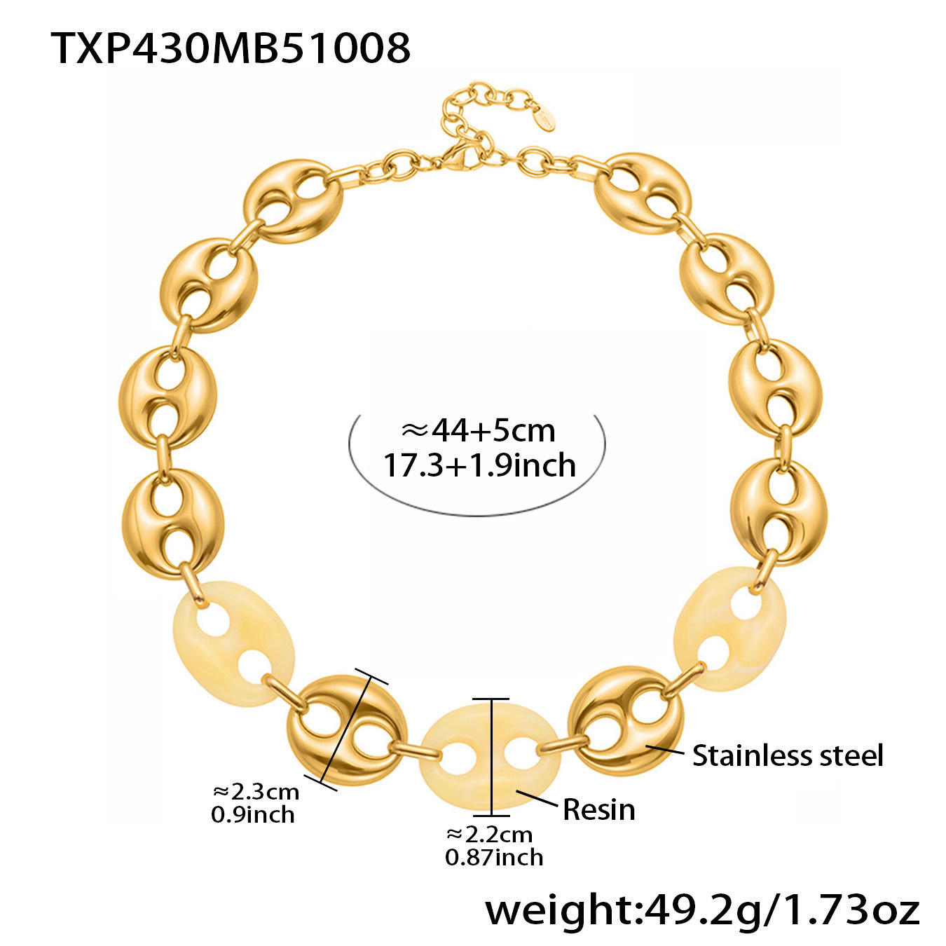 Txp430-สร้อยคอจมูกหมูสีเหลือง 44 5ซม