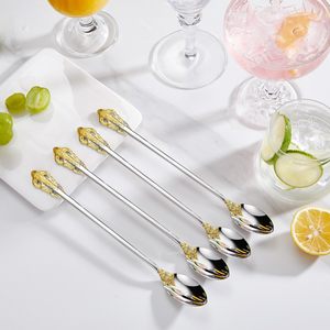 Luxuoso 9 Polegadas Longo Iced Tea Spoon Set 4 Pcs Design Lindo Espelho Excepcional Aço Inoxidável Polido Tall Glasses