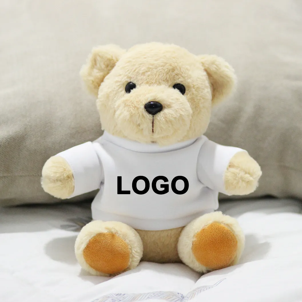 Promosyon çin fabrika toptan peluş oyuncak ayı baskılı logo ile T-shirt peluş kişiselleştirilmiş özel logo oyuncak ayı