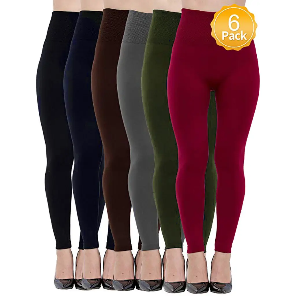 Mallas suaves de cintura alta para mujer, Leggings cálidos para Fitness, forro polar, adelgazantes, paquete de 6 Pantalones de invierno, Leggings sin costuras