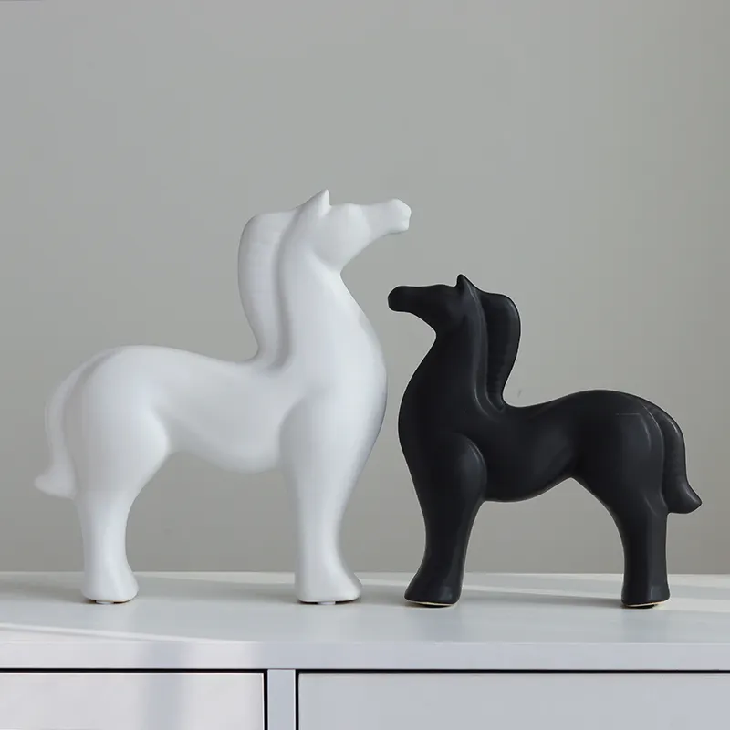 Nordic Home Decor Simple Ceramic Crafts Horse Ornaments Living Room TV Wine Cabinet Modern Porcelain Figurine Decoration Statue