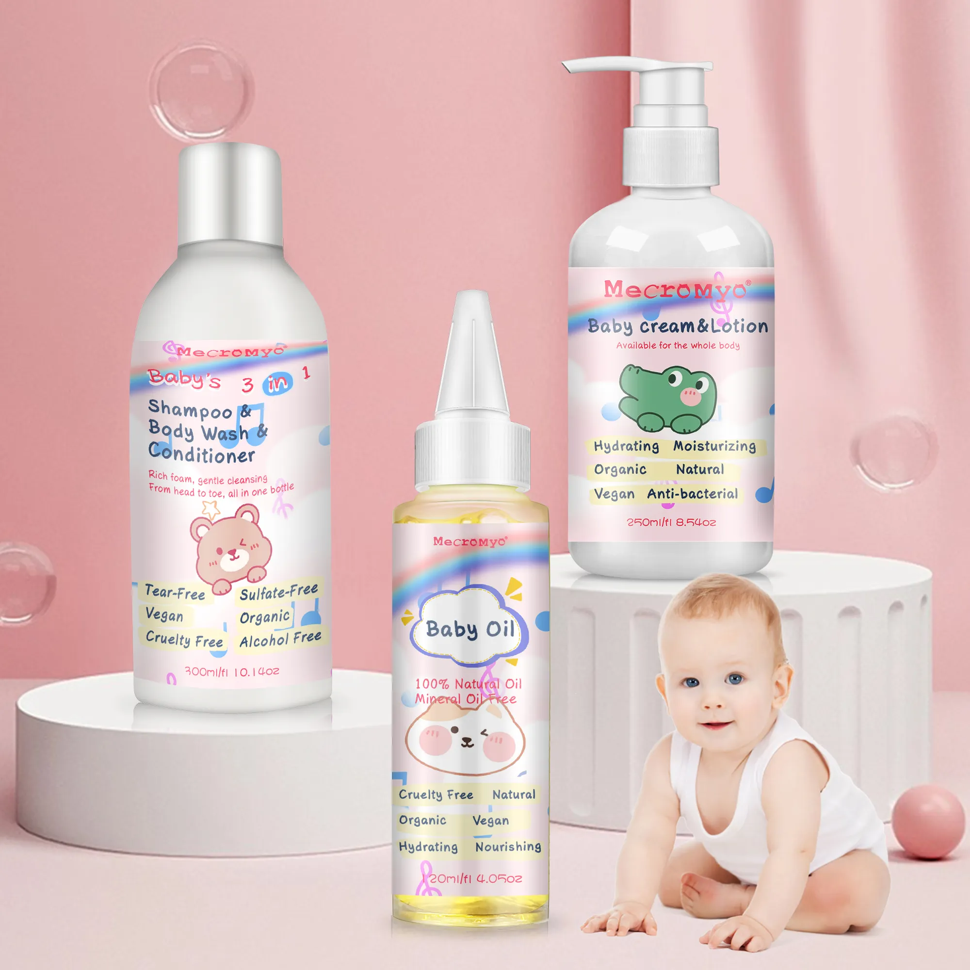OEM/ODM Bio-Baby produkte Baby 3 In 1 Haar Shampoo & Conditioner & Körper wäsche Baby Shampoo Babyöl