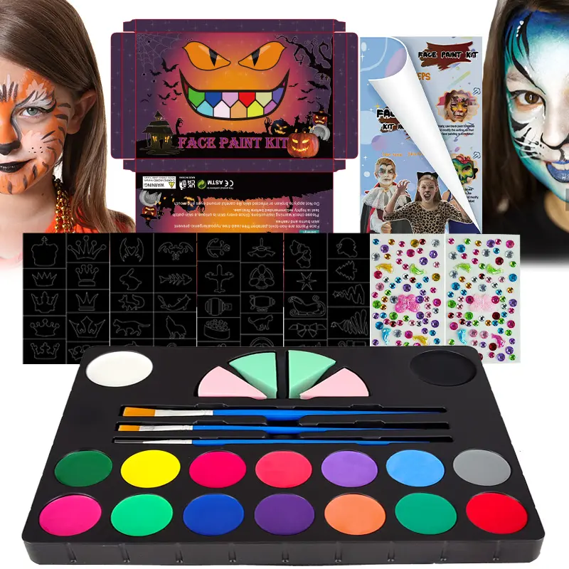 Colori unici personalizzati gratuiti in fabbrica per Halloween Private Label Christmas Party Kit Set di Palette di colori per il corpo del viso per il trucco all'ingrosso