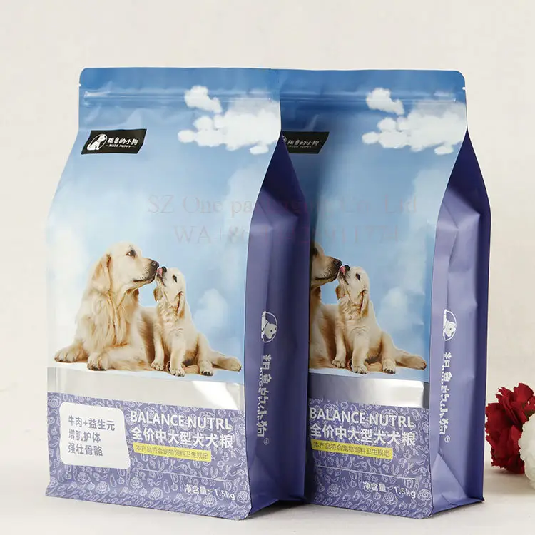 Personnalisé 1KG 2KG 5KG 10KG 20KG Sac d'emballage alimentaire recyclable à fond plat avec zip-lock pour chat et chien