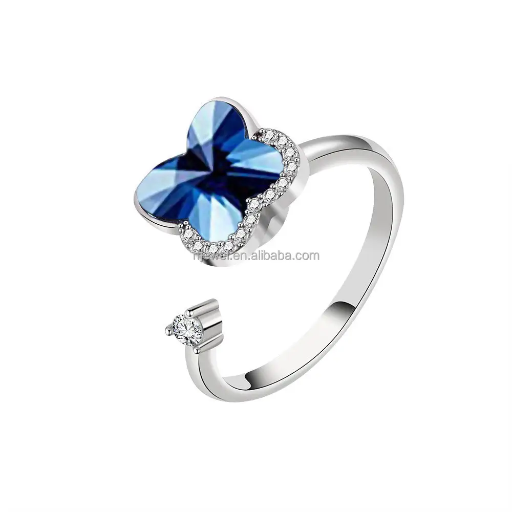 Rfgem anneau de Spinner papillon bleu de haute qualité, anneau d'anesthésie plaqué or blanc pour cadeau d'anniversaire de femme