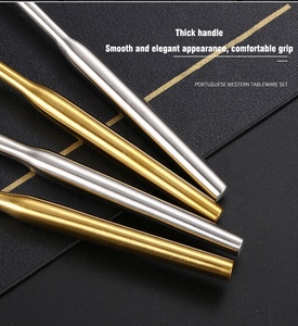 Upgrade German Double Man Sanding Matte Polish Gold Stainless Steel Tableware Set Silver <strong>Flatware</strong> Set - Product Image 4