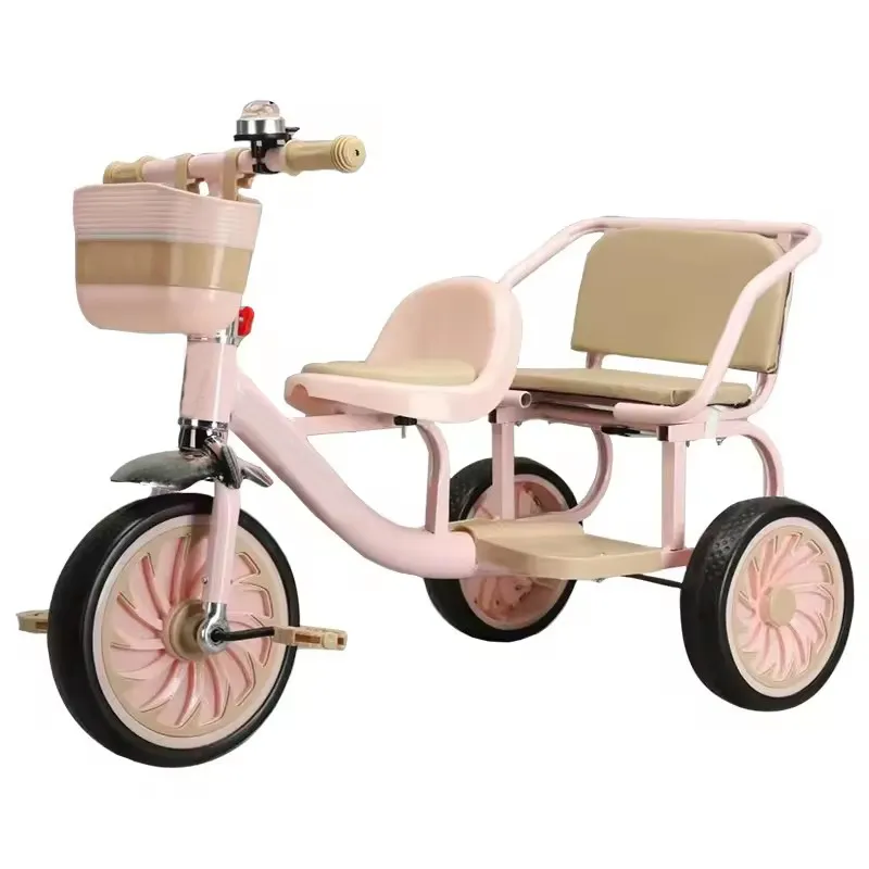 Triciclo infantil de dos plazas personalizable, coche de juguete de doble pedal con marco de metal para niños y niñas de 2 a 6 años